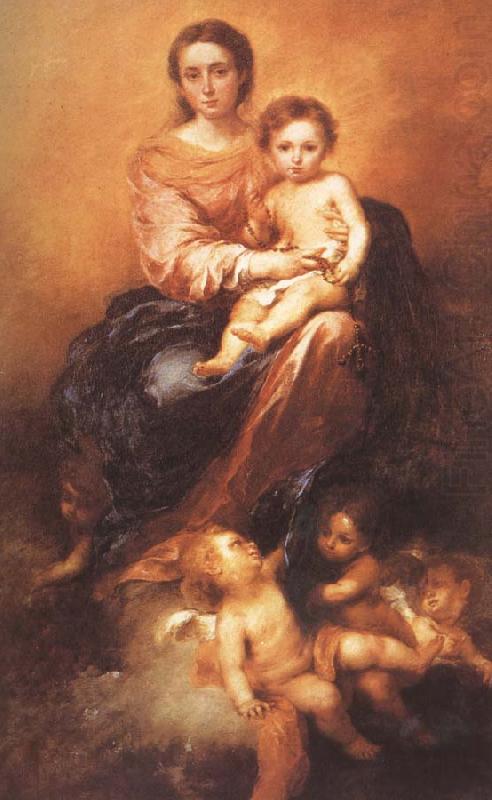 Beaded rosary of Our Lady holding the child, Bartolome Esteban Murillo